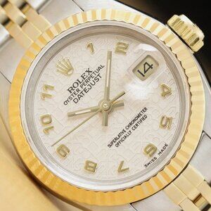 Mint! Rolex Cream Datejust Arabic 18k Dial Watch